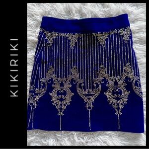 KikiRiki Saks Blue and Gold Embellished Velvet Mini Skirt